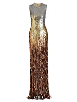 Ombré Sequined Fringe Column Gown