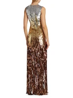 Ombré Sequined Fringe Column Gown