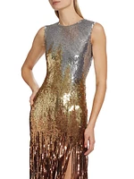 Ombré Sequined Fringe Column Gown