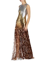 Ombré Sequined Fringe Column Gown