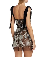 Crystal Dandelion Mesh Mini Cocktail Dress