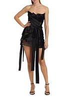 Strapless Draped Ribbon Mini Cocktail Dress