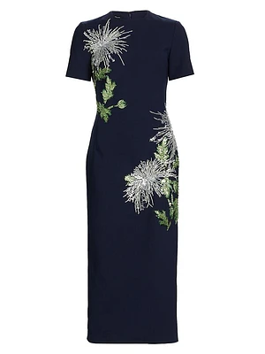 Crystal Embroidered Dandelion Midi-Dress