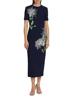 Crystal Embroidered Dandelion Midi-Dress