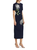 Crystal Embroidered Dandelion Midi-Dress