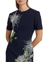 Crystal Embroidered Dandelion Midi-Dress