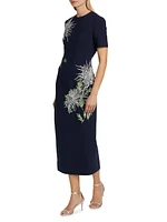 Crystal Embroidered Dandelion Midi-Dress