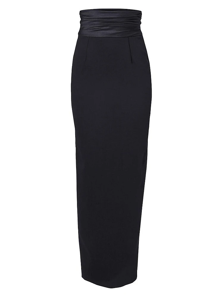 Cummerbund Waist Long Pencil Skirt