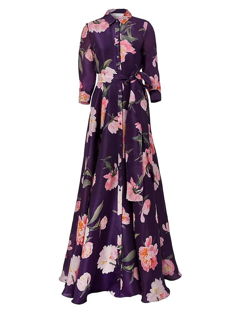 Floral Silk Trench Gown