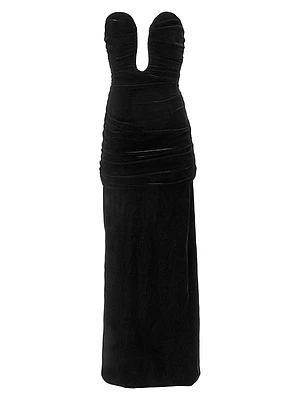 Velvet Strapless Ruched Gown