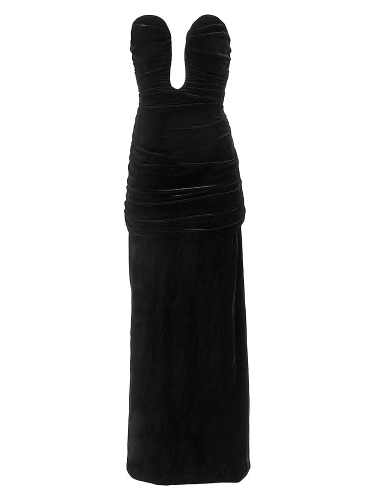 Velvet Strapless Ruched Gown