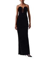 Velvet Strapless Ruched Gown