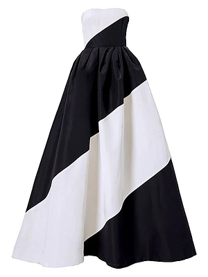 Colorblock Silk Strapless Gown