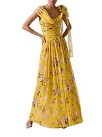 Floral Silk Draped Rosette Gown