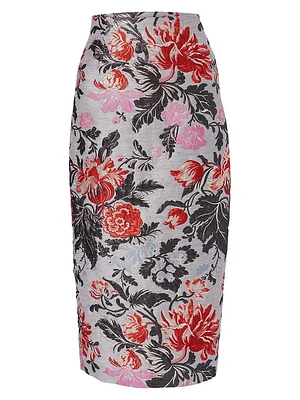 Floral Jacquard Midi-Skirt