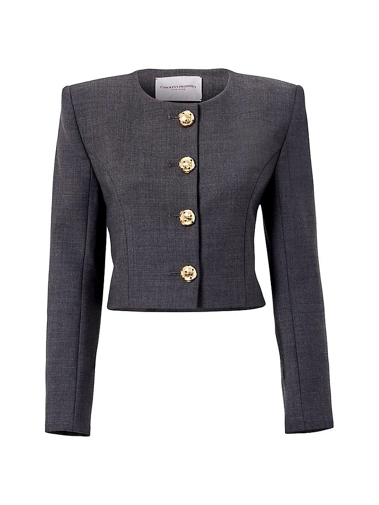 Wool Collarless Cropped Jacket