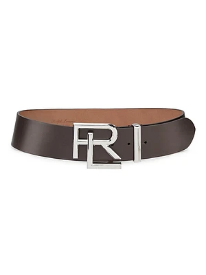 Leather Logo-Buckle Belt