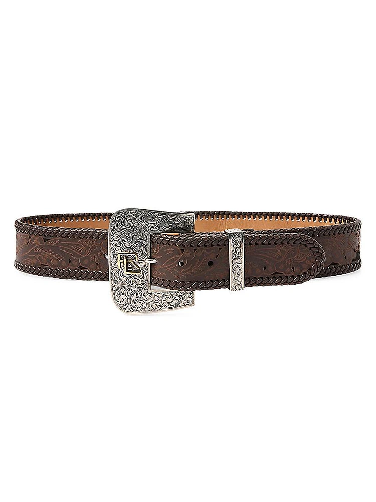 50MM Tooled-Buckle Suede & Leather Belt