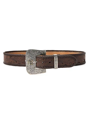 50MM Tooled-Buckle Suede & Leather Belt