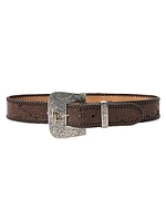 50MM Tooled-Buckle Suede & Leather Belt