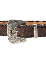 50MM Tooled-Buckle Suede & Leather Belt