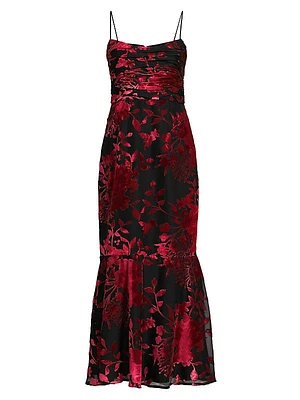 Tylia Floral Velvet Midi Dress
