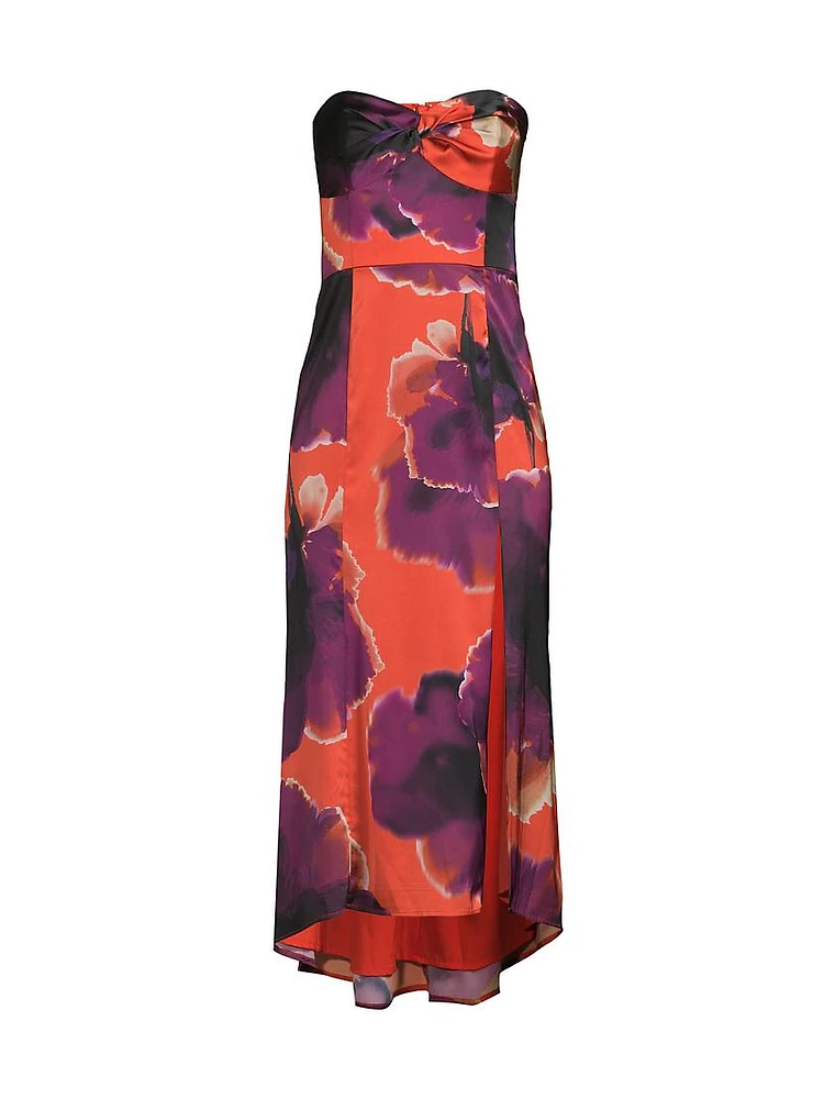 Bristol Floral Satin Strapless Maxi Dress