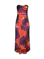 Bristol Floral Satin Strapless Maxi Dress