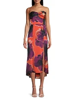 Bristol Floral Satin Strapless Maxi Dress