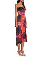 Bristol Floral Satin Strapless Maxi Dress