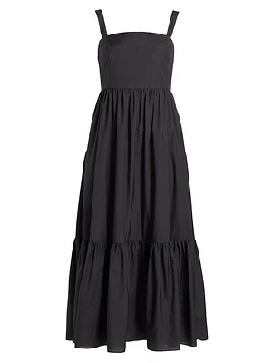 Cotton-Blend Tiered Midi-Dress