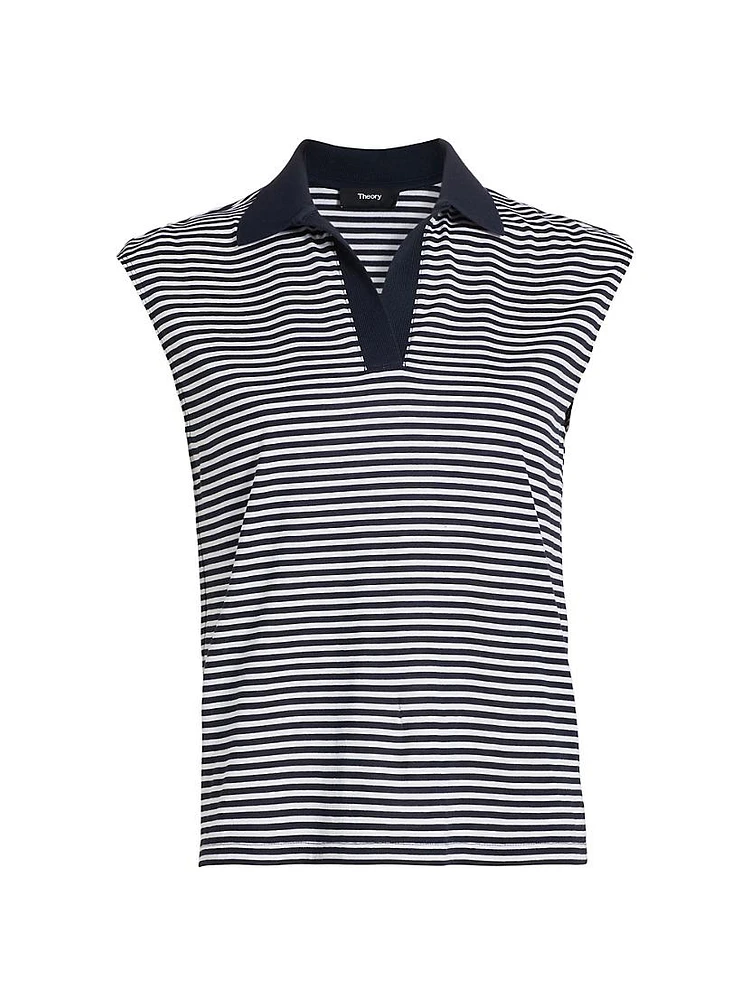 Sleeveless Strip Polo T-Shirt