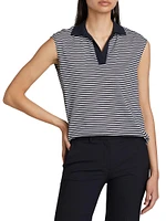 Sleeveless Strip Polo T-Shirt