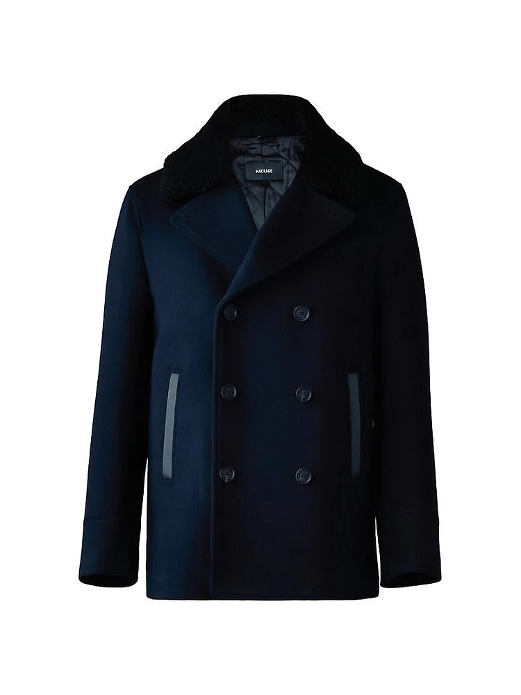 Cole Wool Double-Breasted Shearling-Collar Jacket