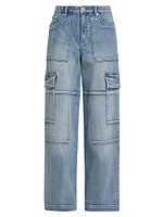 Cotton-Blend Wide-Leg Cargo Jeans