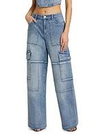 Cotton-Blend Wide-Leg Cargo Jeans