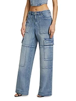 Cotton-Blend Wide-Leg Cargo Jeans