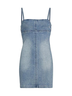 Washed Cotton Denim Slip Minidress