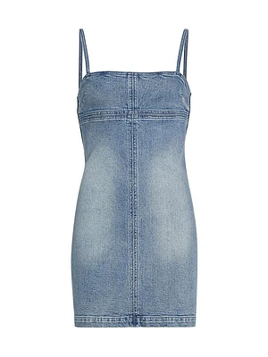 Washed Cotton Denim Slip Minidress