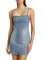 Washed Cotton Denim Slip Minidress