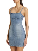 Washed Cotton Denim Slip Minidress