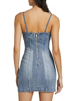 Washed Cotton Denim Slip Minidress