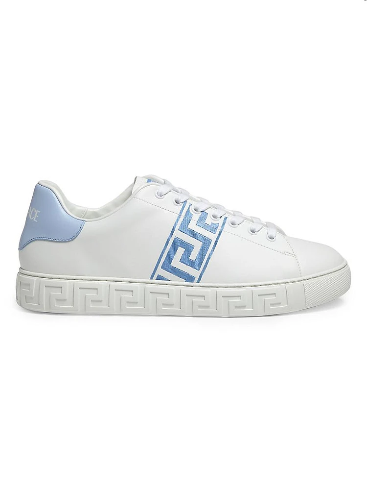 Embroidered La Greca Leather Sneakers