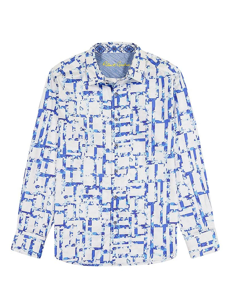 Triton Printed Stretch Cotton Button-Front Shirt