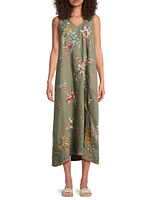 Andrean Floral Linen Tank Dress