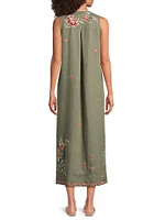 Andrean Floral Linen Tank Dress