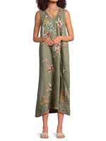 Andrean Floral Linen Tank Dress