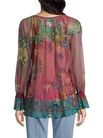 Mazzy Floral Mesh Peasant Blouse