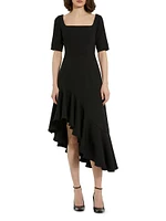 Crepe Asymmetric Midi-Dress
