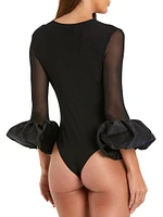 Mesh Bubble-Cuff Bodysuit